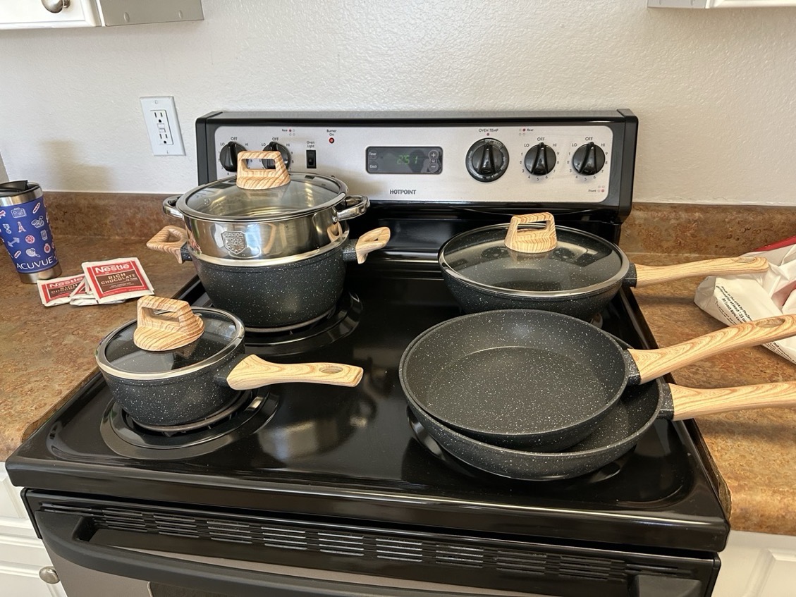 12/5 POTS And Pans Set, Non-stick Cookware Set, Induction Cookware Non-stick Granite Cooking Set, Including Frying Pan, Pan, Steamer, Silicone Spatula And Tongs, Father'S Day Gifts photo review