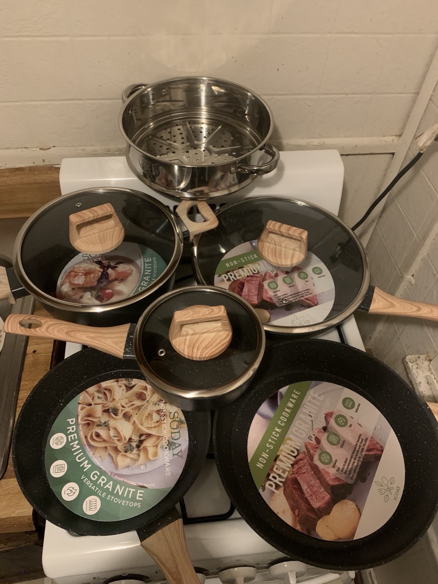 12/5 POTS And Pans Set, Non-stick Cookware Set, Induction Cookware Non-stick Granite Cooking Set, Including Frying Pan, Pan, Steamer, Silicone Spatula And Tongs, Father'S Day Gifts photo review