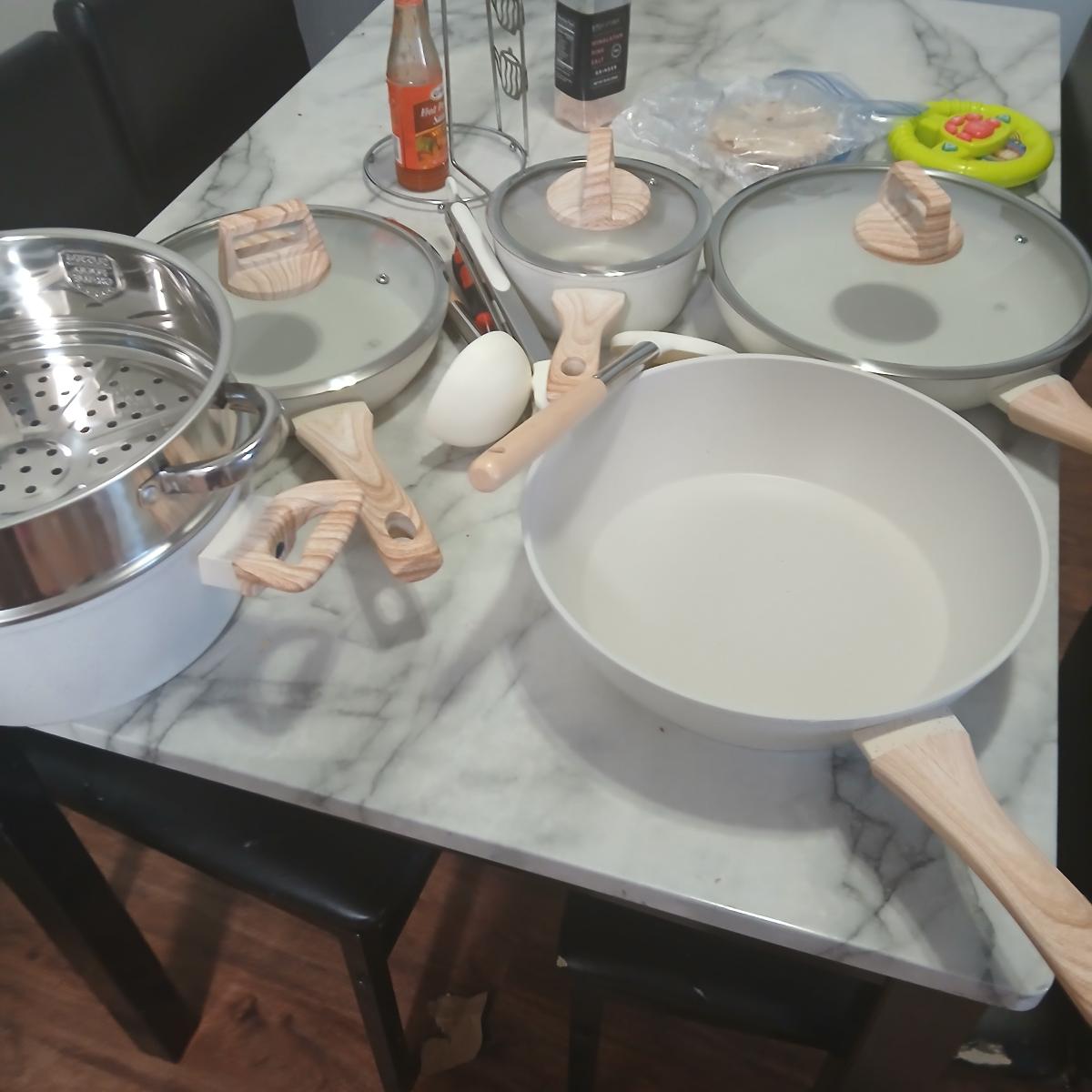 12/5 POTS And Pans Set, Non-stick Cookware Set, Induction Cookware Non-stick Granite Cooking Set, Including Frying Pan, Pan, Steamer, Silicone Spatula And Tongs, Father'S Day Gifts photo review