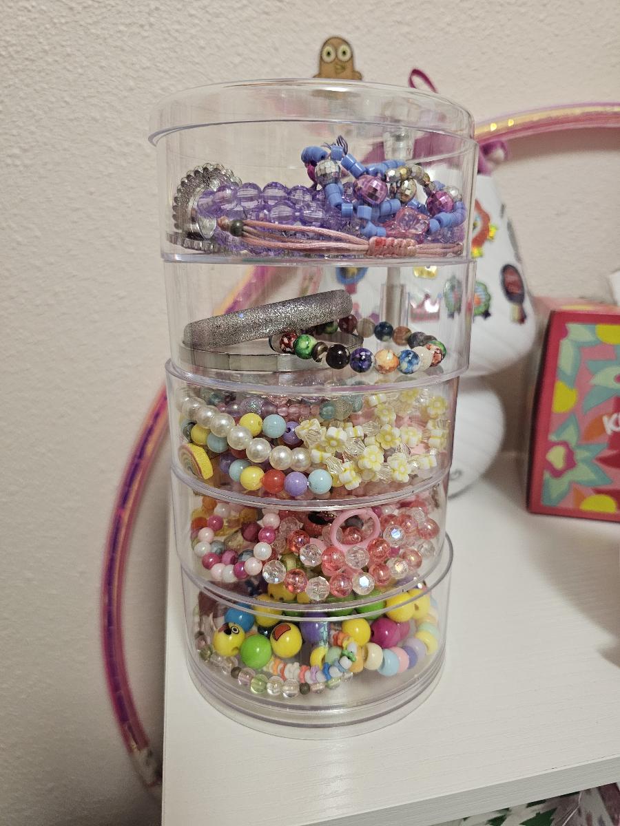 A High-end Exquisite Rotating Jewelry Box,five Layers of Large Capacity Withcover Dust Proof Quality Pet Material,used for Dressing Table Bedroom Desktop Sorting Storage,hair Accessories,bracelets,necklaces, Earrings and Other Accessories Storage Box photo review