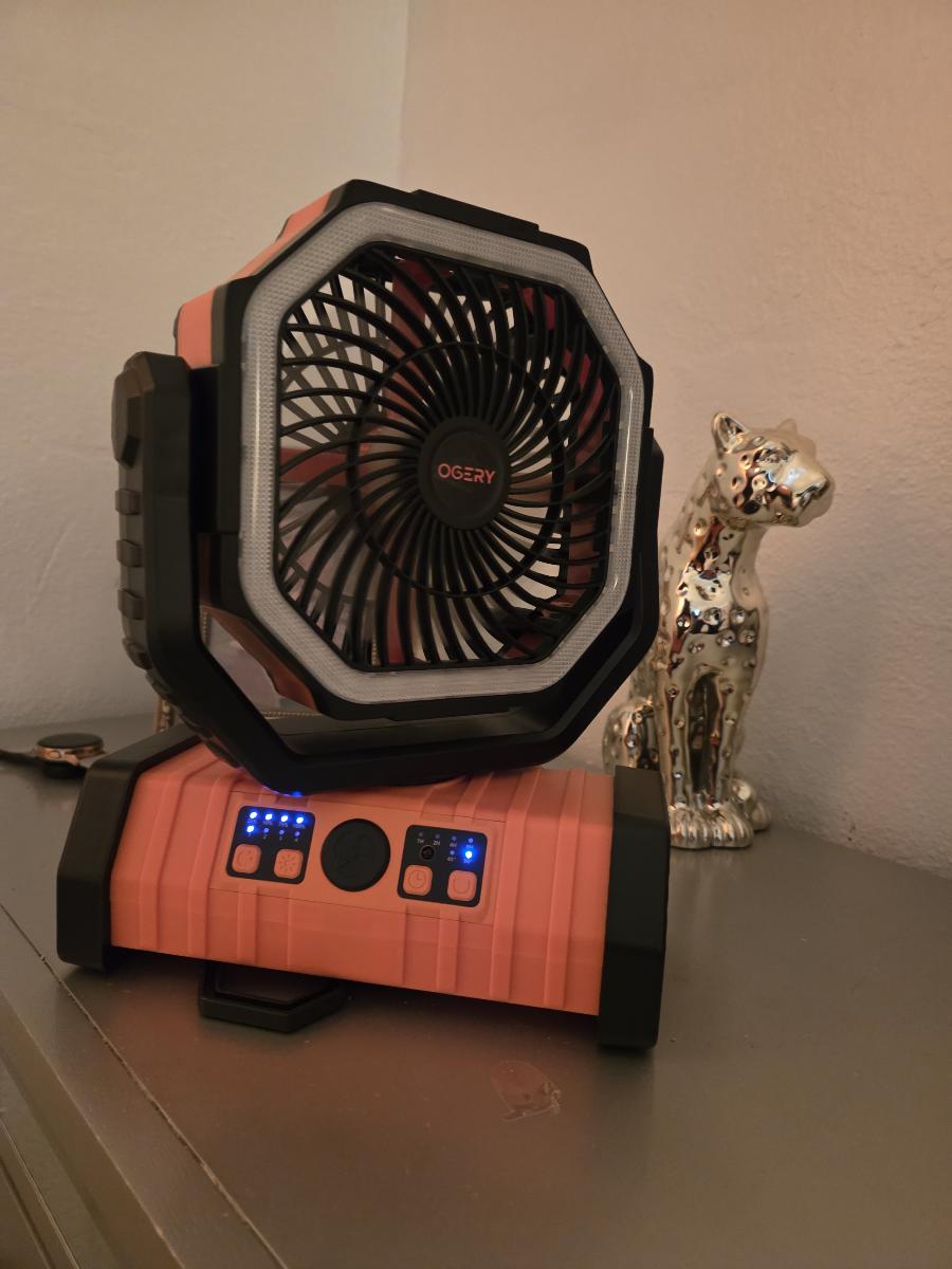 20000mAh Portable Camping Fan with Remote, LED Lantern, Oscillation & 4-Speed Quiet Operation - USB Dual Charging Ports, LED Light, Long-Lasting Lithium Battery for Camping, Travel, Home, Emergency - Lightweight & Stable Base for Tent, Car, Office - Ideal Power Outage Backup photo review